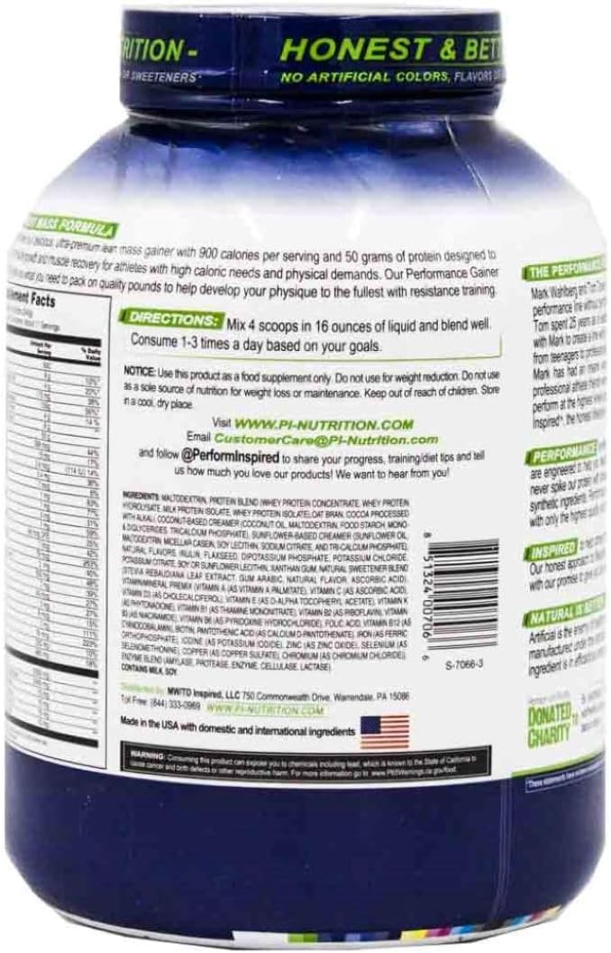 High-Protein Chocolate Milkshake Mass Gainer with Creatine & L-Glutamine for Muscle Growth and Recovery - 6 lb, 50g Protein, 900 Calories - Performance Inspired Nutrition