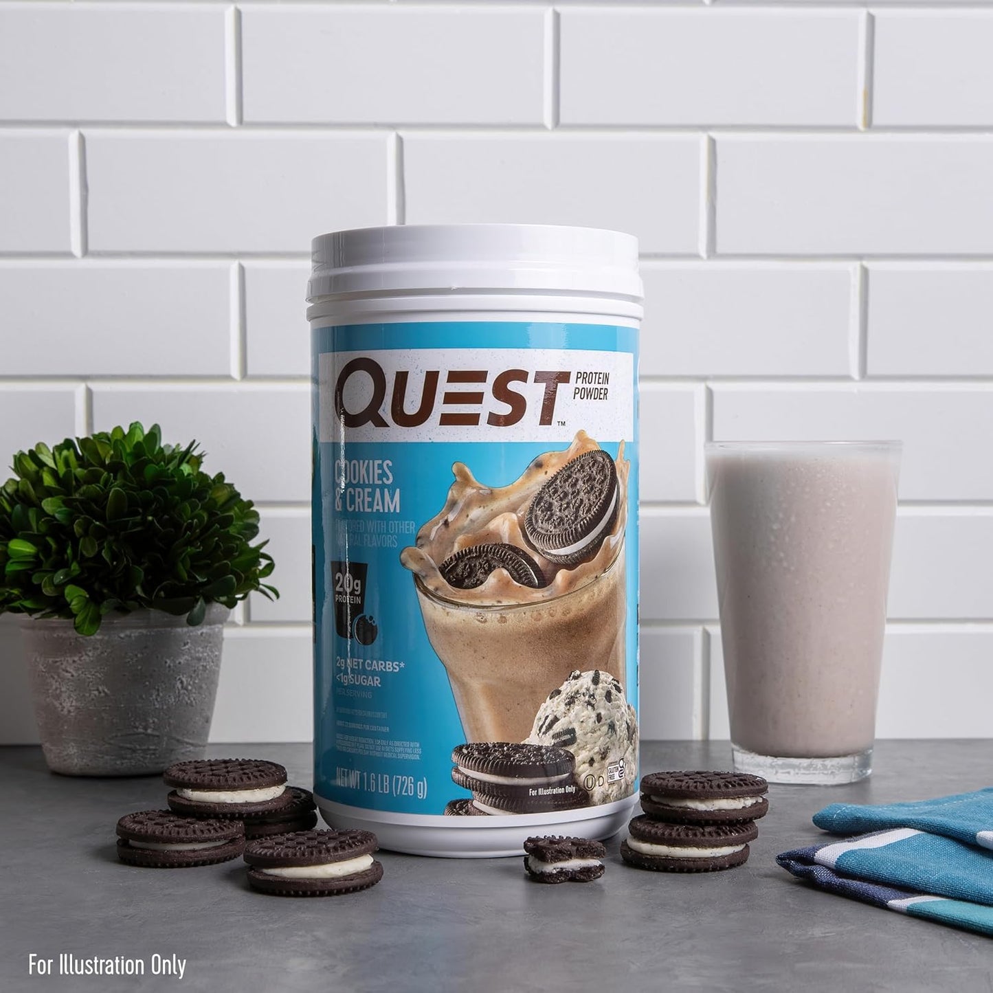 High-Protein Cookies & Cream Powder - 20g Protein, 1g Sugar, Low Carb, Gluten-Free - 1.6lb, 24 Servings