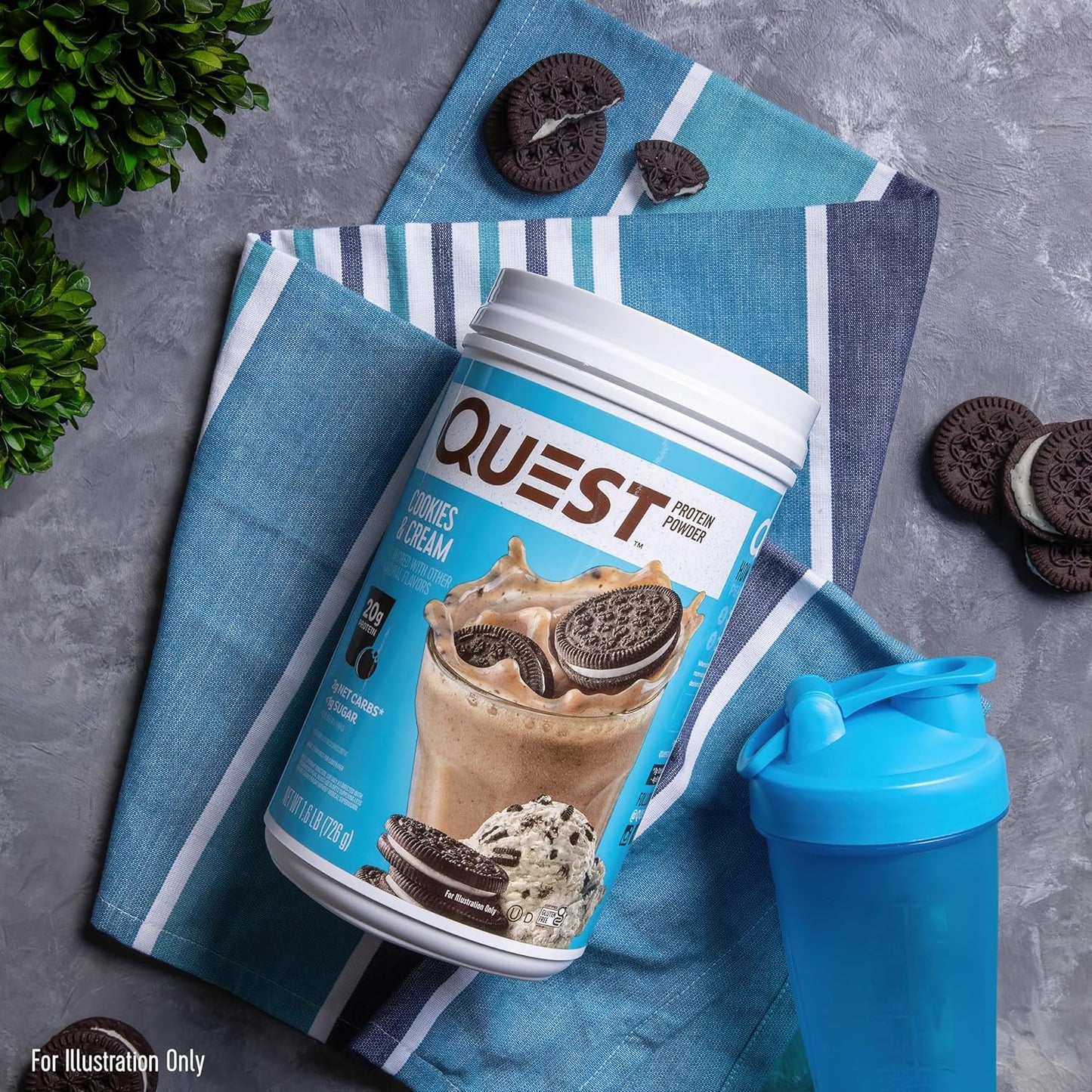 High-Protein Cookies & Cream Powder - 20g Protein, 1g Sugar, Low Carb, Gluten-Free - 1.6lb, 24 Servings