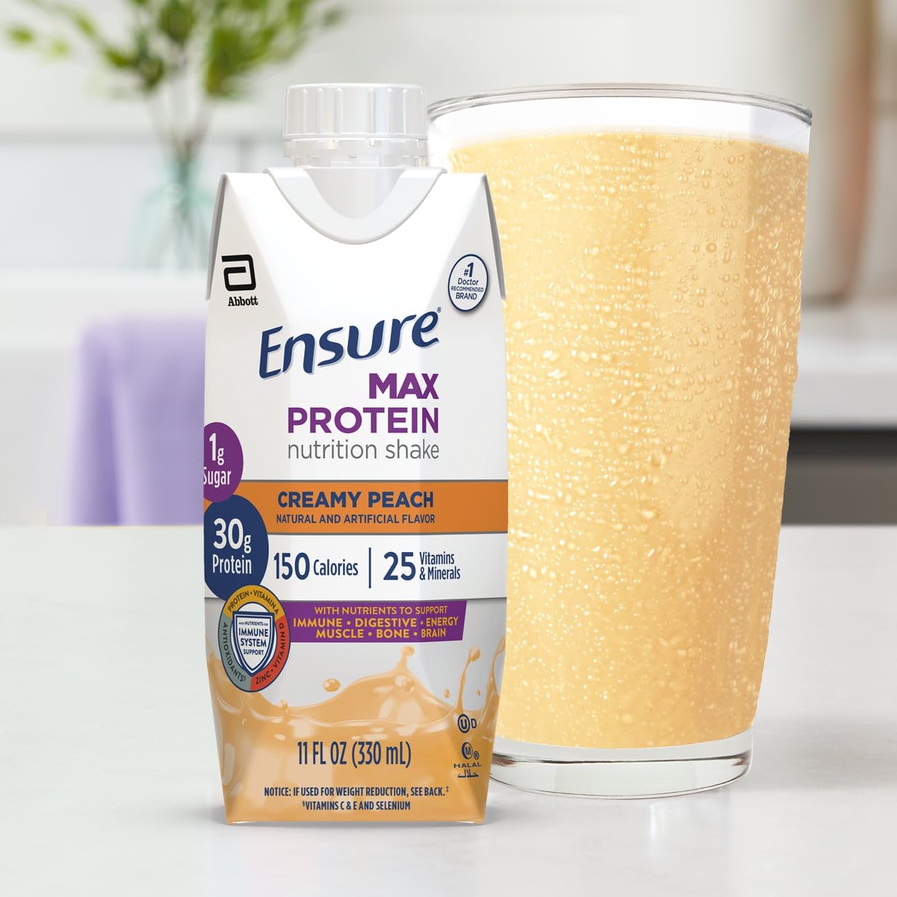 High-Protein Creamy Peach Nutrition Shake | 30g Protein, Low Sugar, High Fiber | 4 Pack