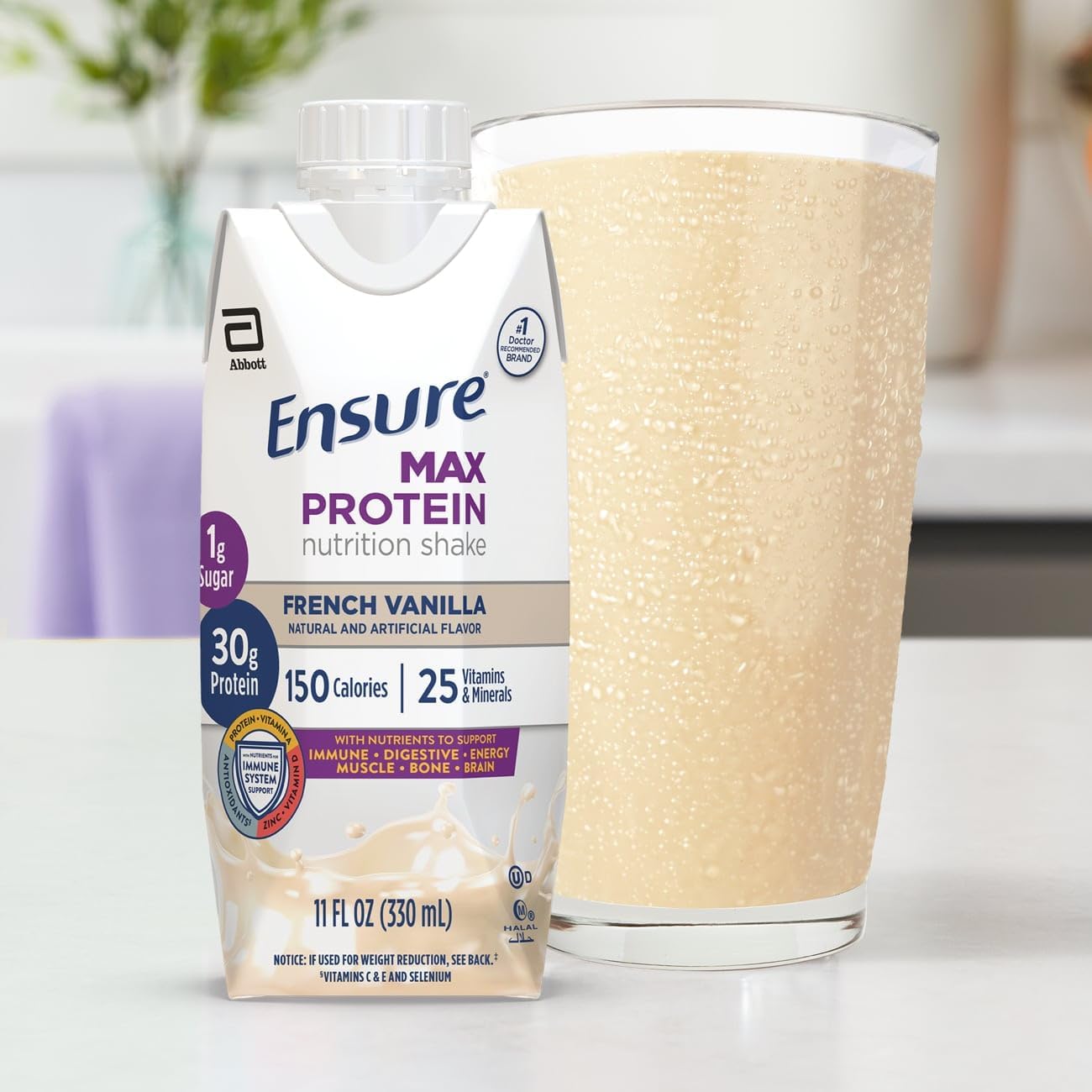 High Protein French Vanilla Shake with 30g Protein and 1g Sugar - Pack of 8 - 11 fl oz Each