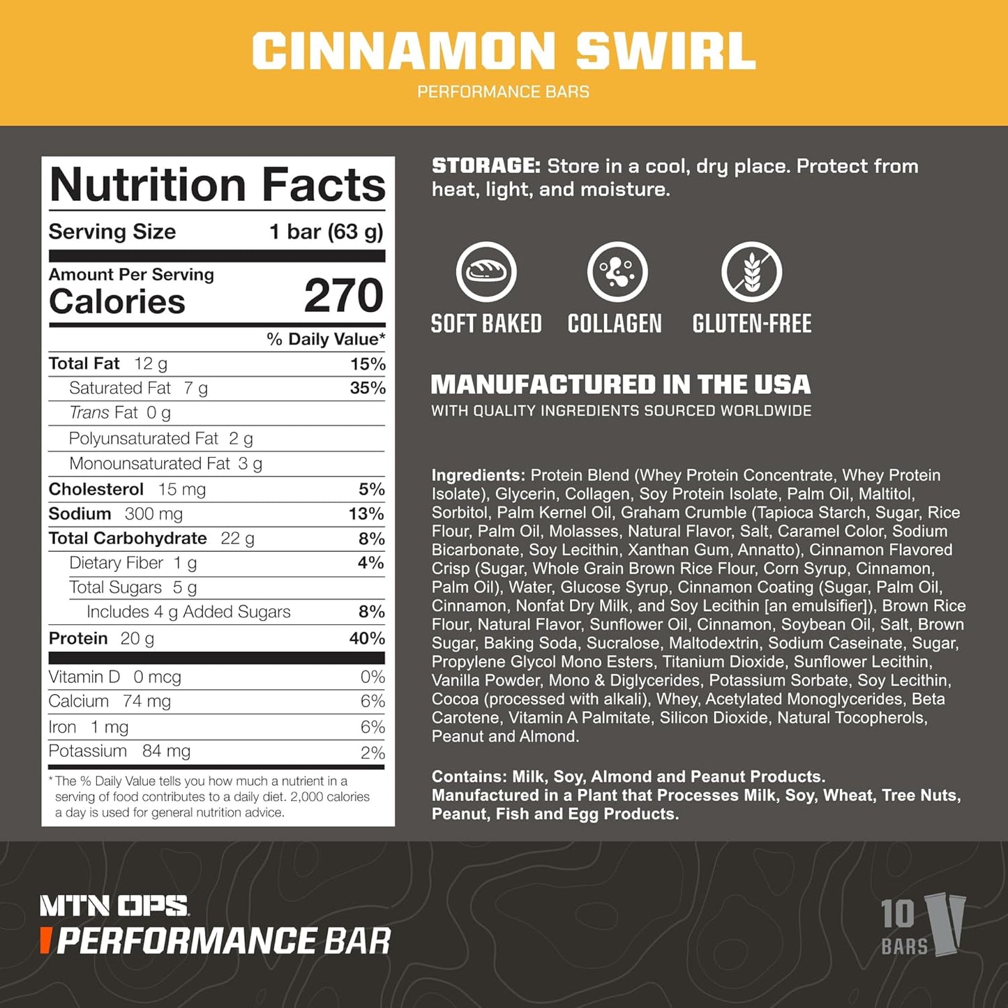 High Protein Frosted Cinnamon Swirl Bars with Whey Isolate & Concentrate, Collagen, Low Sugar, 10 Count