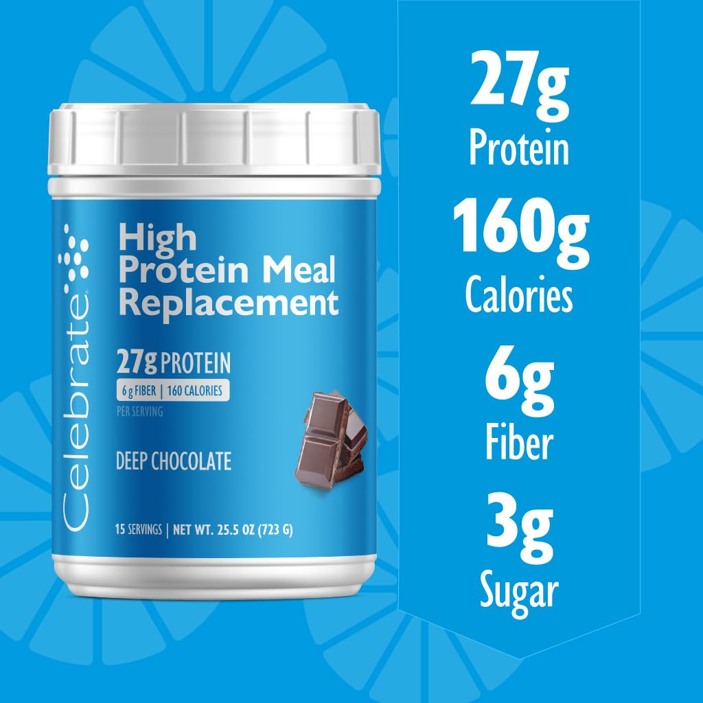 High Protein Meal Replacement Shake for Bariatric Patients - Deep Chocolate, 27g Protein, 6g Fiber - 15 Servings
