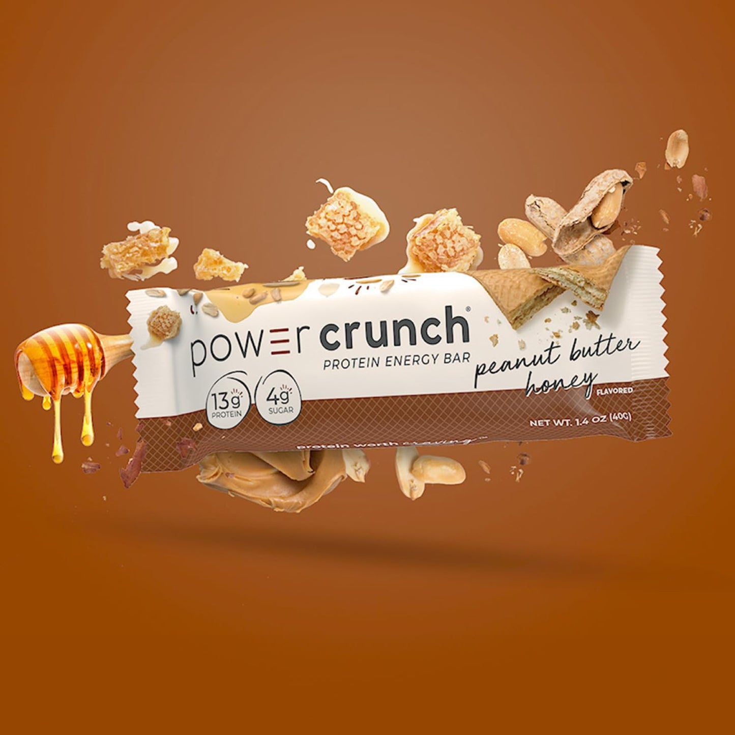 High Protein Peanut Butter Honey Wafer Bars, 1.4 Ounce (12 Count) - Delicious Power Crunch Snacks
