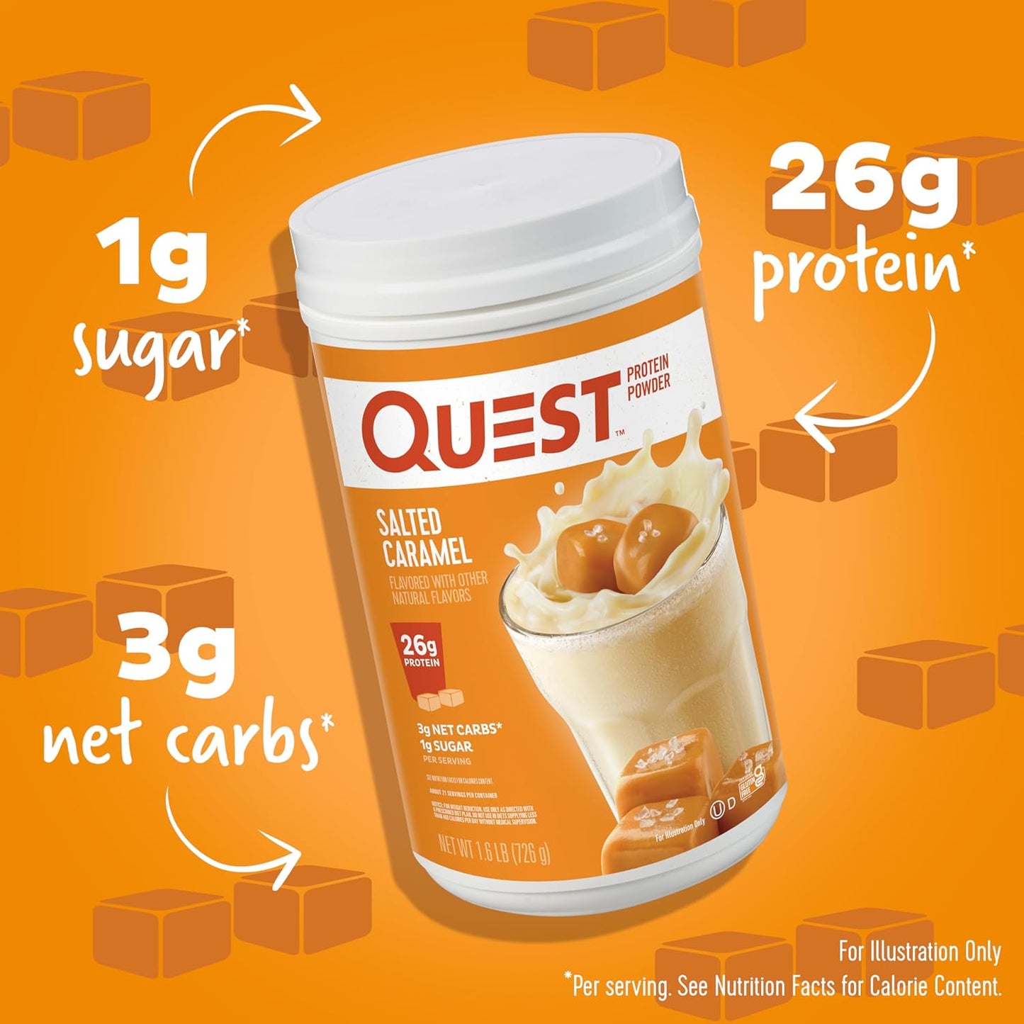 High Protein Salted Caramel Powder - Low Sugar, Gluten Free, 24 Servings