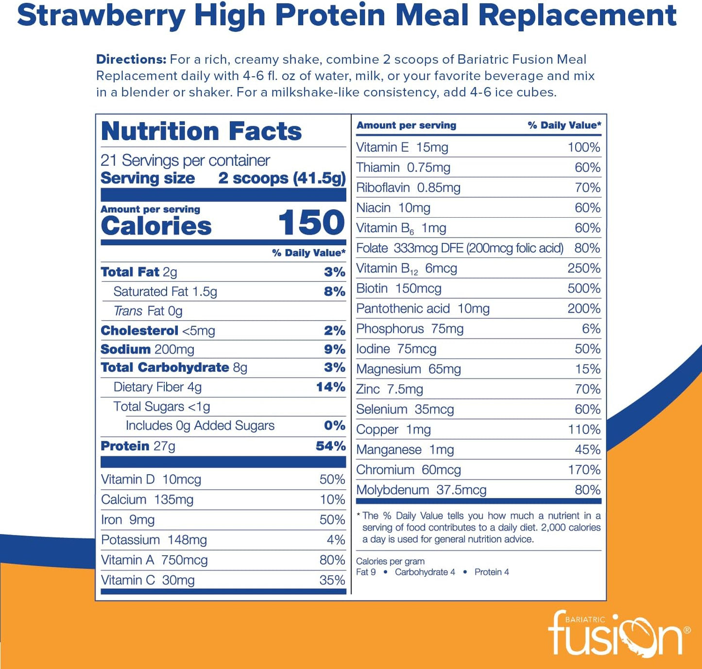 High-Protein Strawberry Meal Replacement Powder for Bariatric Surgery Patients - 27g Protein, 21 Servings, No Gluten, Aspartame, or Sugar