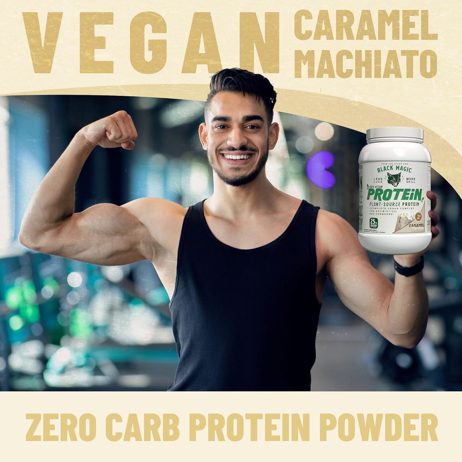 High Protein Vegan Caramel Macchiato Nutrition Bundle for Black Magic Protein Powder - 2 LB with Keychain | Low Carb, Low Sugar, Whey, Egg & Casein Blend | Worldwide Availability