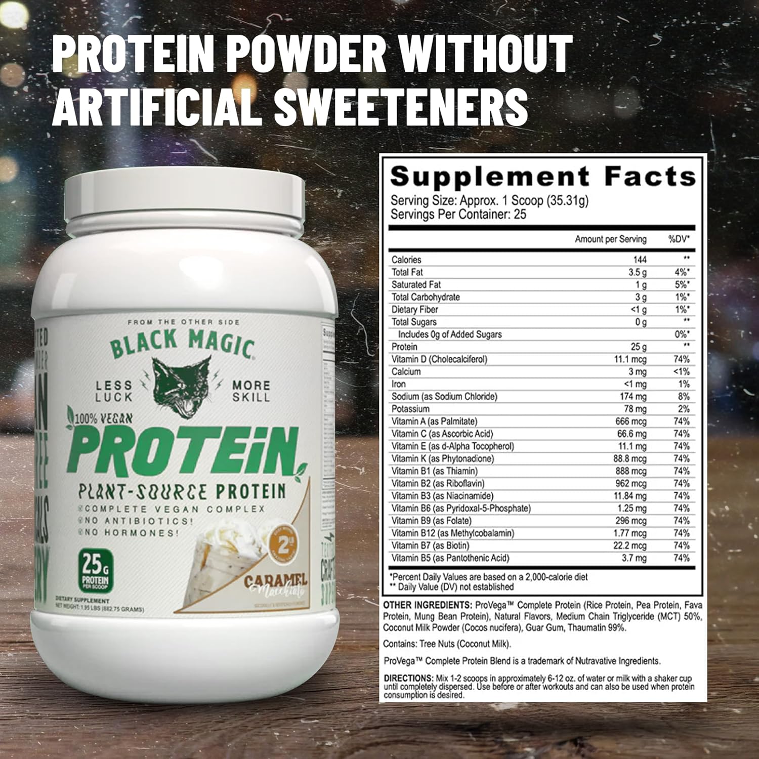 High Protein Vegan Caramel Macchiato Nutrition Bundle for Black Magic Protein Powder - 2 LB with Keychain | Low Carb, Low Sugar, Whey, Egg & Casein Blend | Worldwide Availability