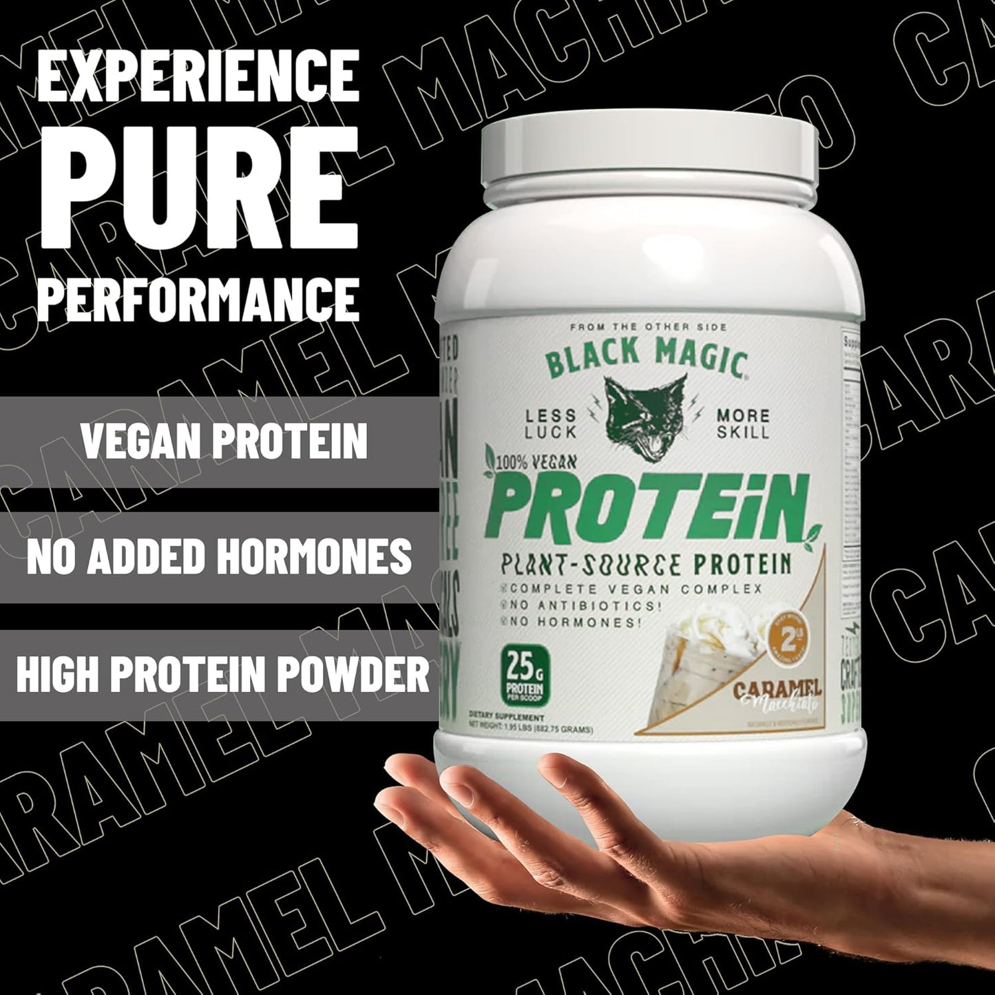 High Protein Vegan Caramel Macchiato Nutrition Bundle for Black Magic Protein Powder - 2 LB with Keychain | Low Carb, Low Sugar, Whey, Egg & Casein Blend | Worldwide Availability