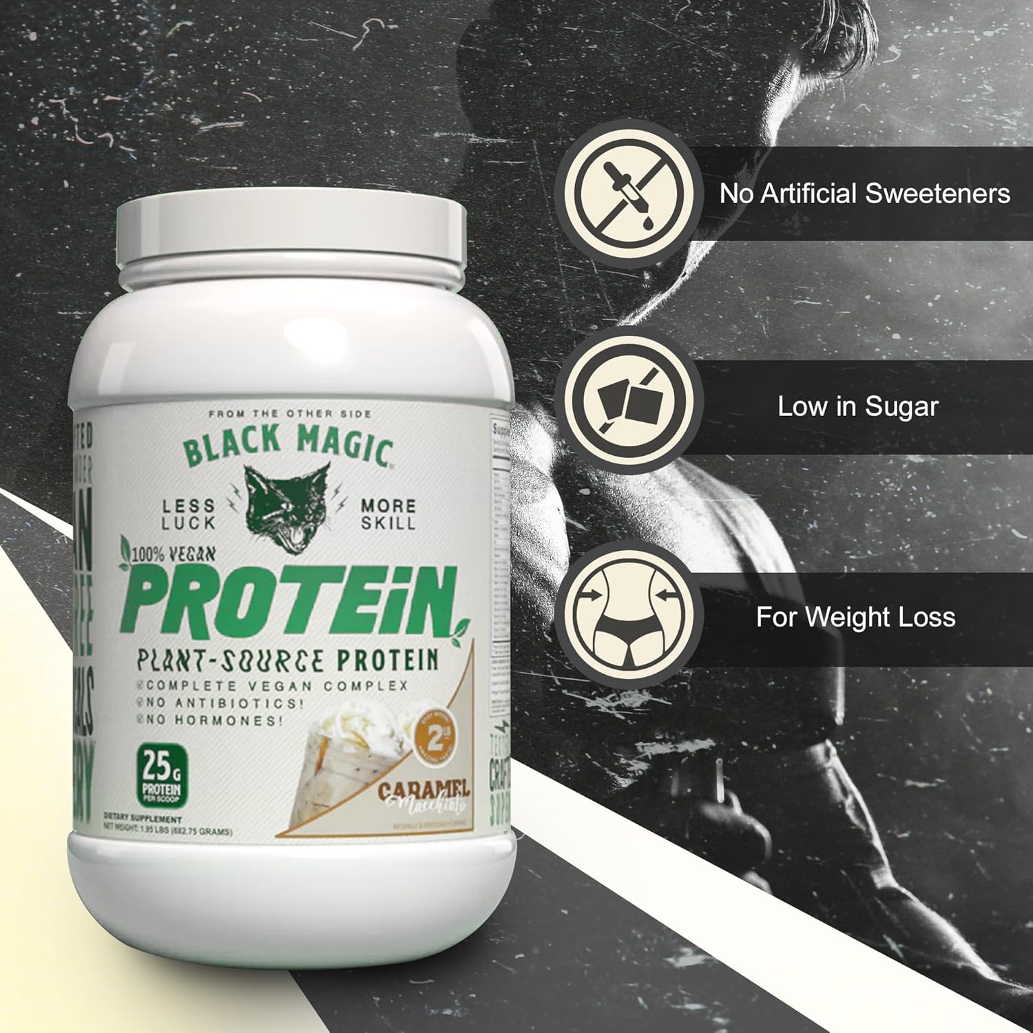 High Protein Vegan Caramel Macchiato Nutrition Bundle for Black Magic Protein Powder - 2 LB with Keychain | Low Carb, Low Sugar, Whey, Egg & Casein Blend | Worldwide Availability