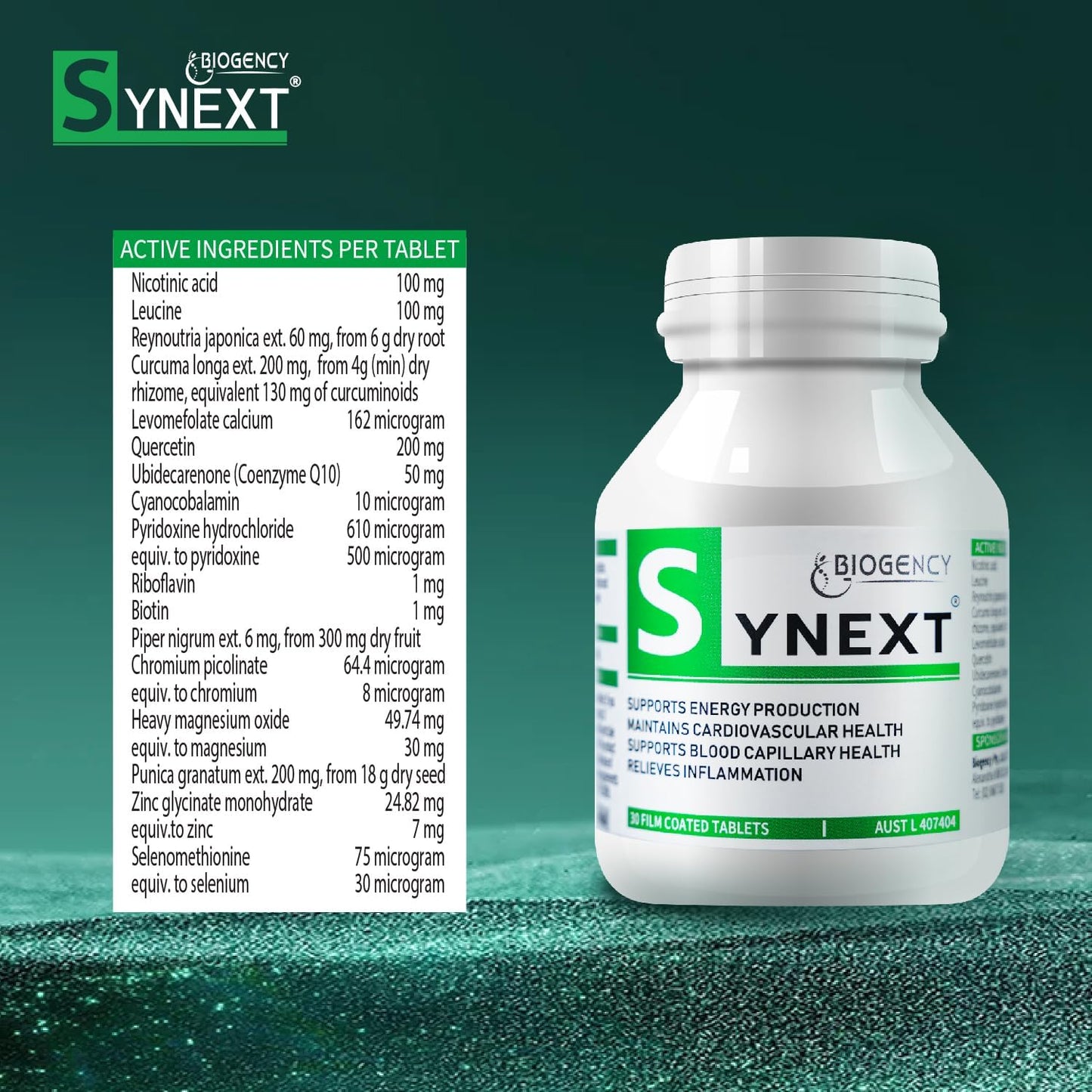 High Purity Biogency Synext NMN Supplement 2 Pack - NAD+ Supplement with Liposomal NR Resveratrol Quercetin - Anti-Aging, Energy, Focus - 30 Tabs