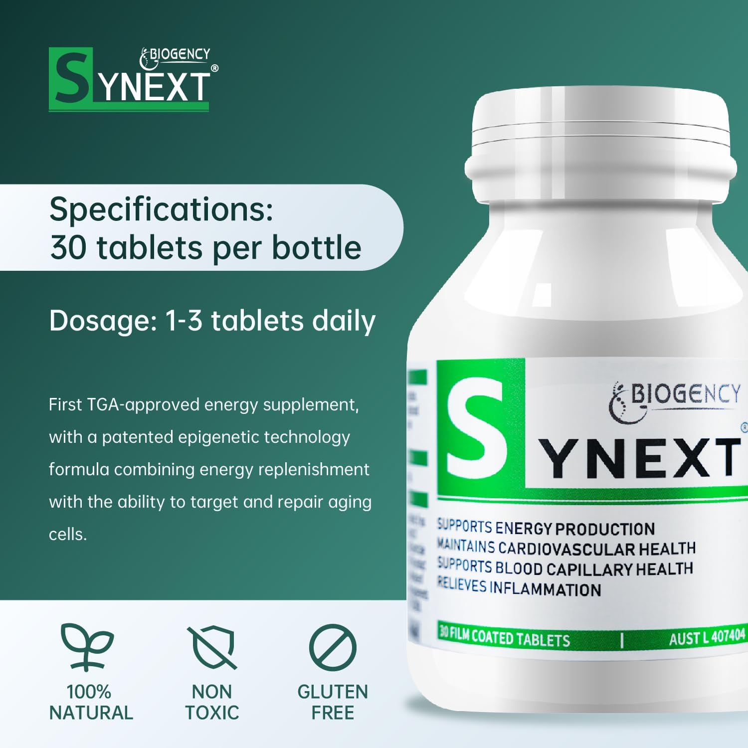High Purity Biogency Synext NMN Supplement 2 Pack - NAD+ Supplement with Liposomal NR Resveratrol Quercetin - Anti-Aging, Energy, Focus - 30 Tabs