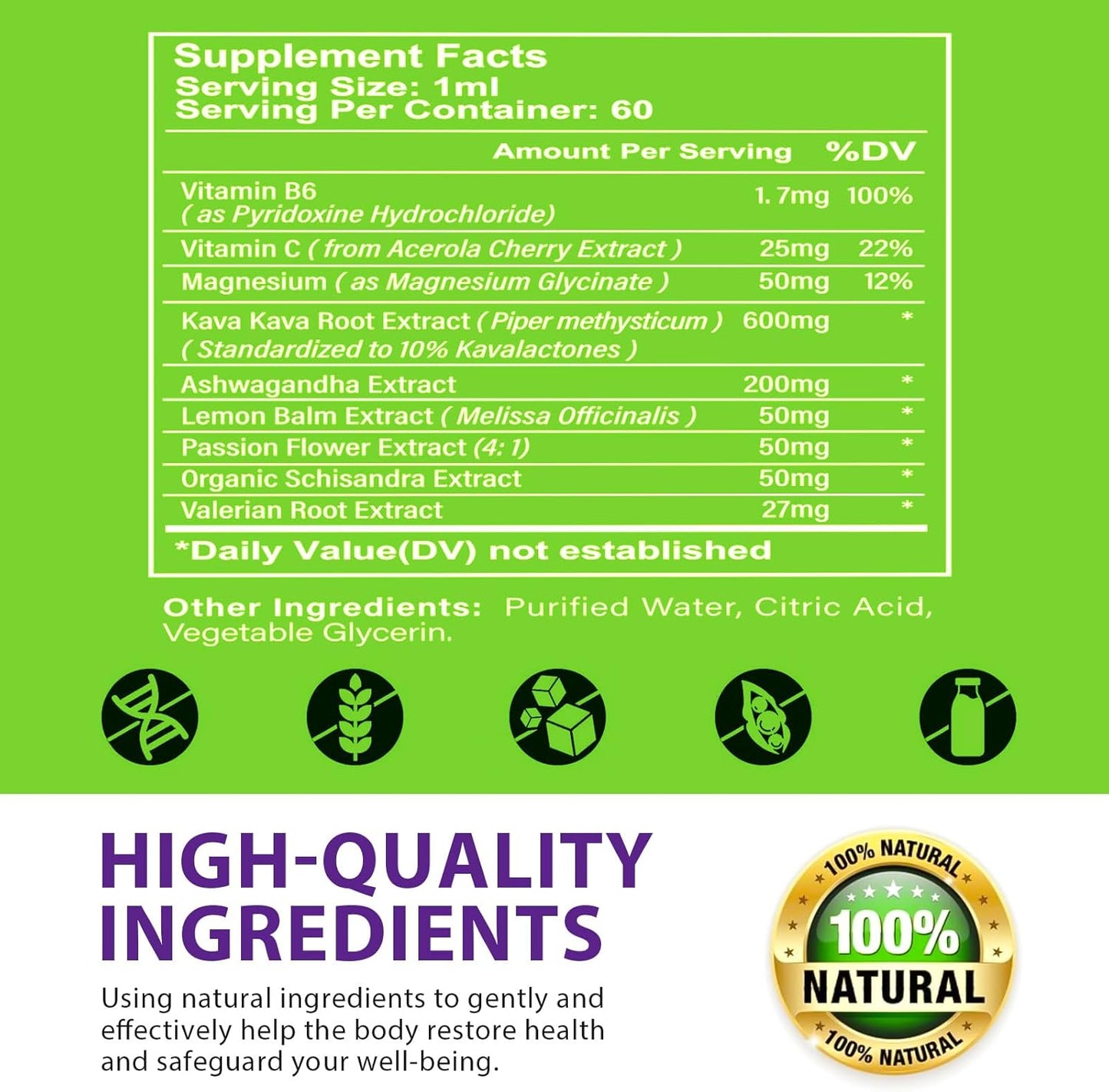 High Purity Kava Kava Root Extract Drops for Calmness and Sleep - Vegan and Non-GMO