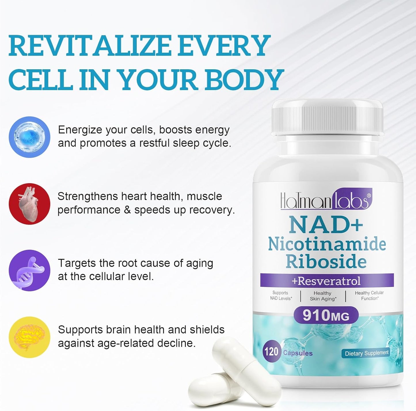 High Purity Liposomal NAD+ Supplement with Resveratrol & Quercetin - 120 Capsules for Anti-Aging, Focus, Energy - BoostGo Australia