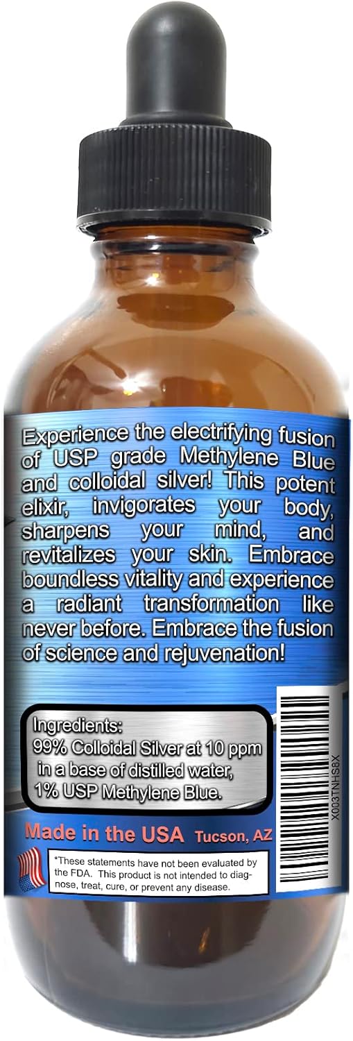 High Purity Methylene Blue 1% with Colloidal Silver Liquid Supplement for Brain Health - 4 oz Bottle
