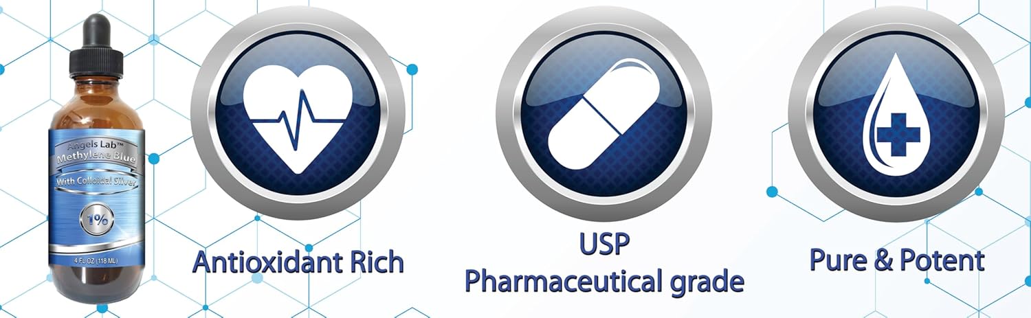 High Purity Methylene Blue 1% with Colloidal Silver Liquid Supplement for Brain Health - 4 oz Bottle