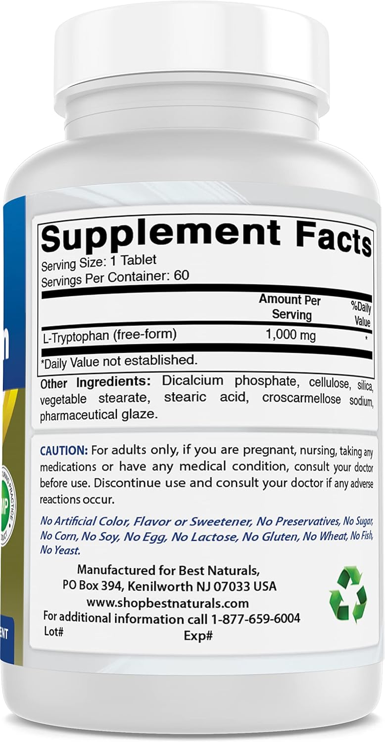 High-Quality 1000mg L-Tryptophan Tablets - 60 Count