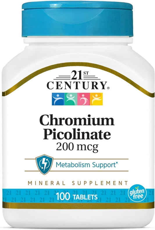 High-Quality 21st Century Chromium Picolinate Supplement - 200 mcg, 100 Tablets