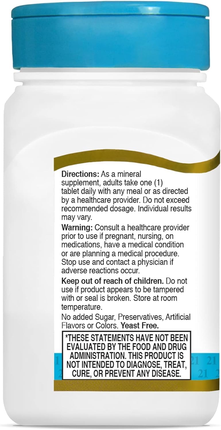 High-Quality 21st Century Chromium Picolinate Supplement - 200 mcg, 100 Tablets