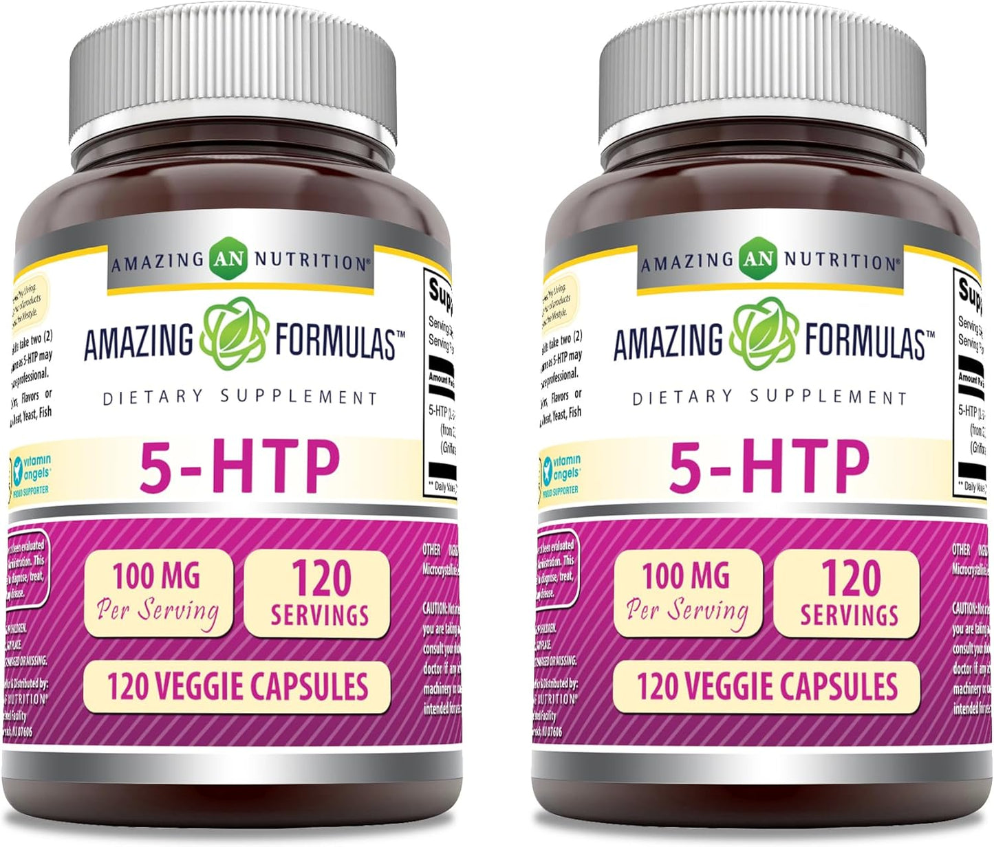 High-Quality 5-HTP (Hydroxytryptophan) Supplement 100mg | Veggie Capsules | Non-GMO & Gluten Free | Made in USA | 2 Pack, 120 Count