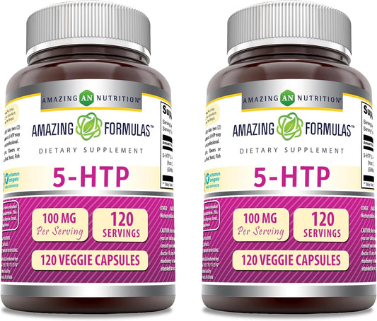 High-Quality 5-HTP (Hydroxytryptophan) Supplement 100mg | Veggie Capsules | Non-GMO & Gluten Free | Made in USA | 2 Pack, 120 Count