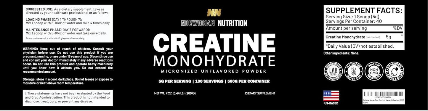 High-Quality 500g Creatine Monohydrate Powder from Norway - Unflavored Formula for Maximum Nutrition
