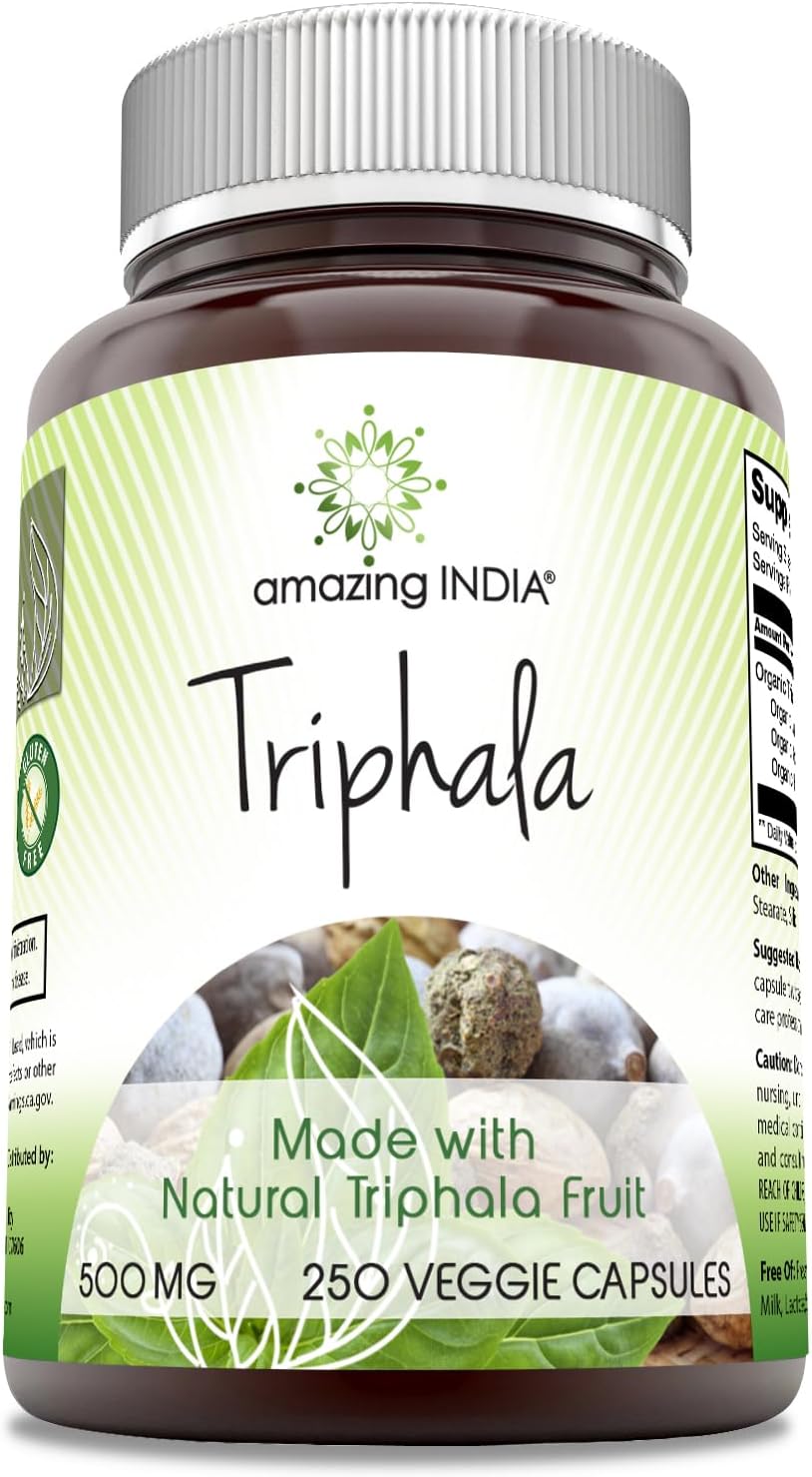 High-Quality 500mg Triphala Veggie Capsules from India | Non-GMO & Gluten-Free | Ideal for Vegetarians | 250 Count Pack