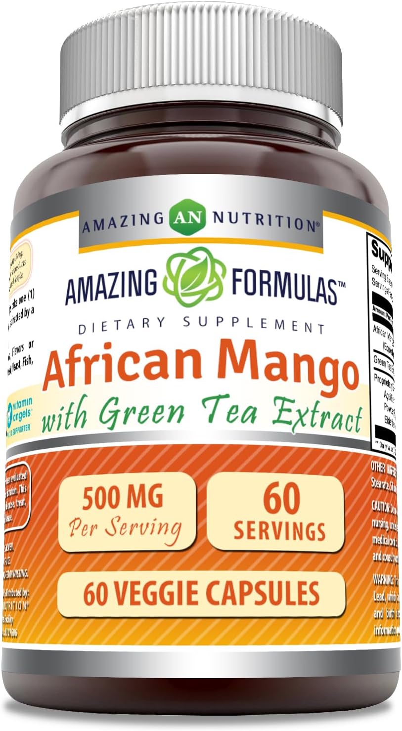 High-Quality African Mango with Green Tea Extract Supplement | 500 Mg per Serving | 60 Veggie Capsules | Non-GMO & Gluten-Free