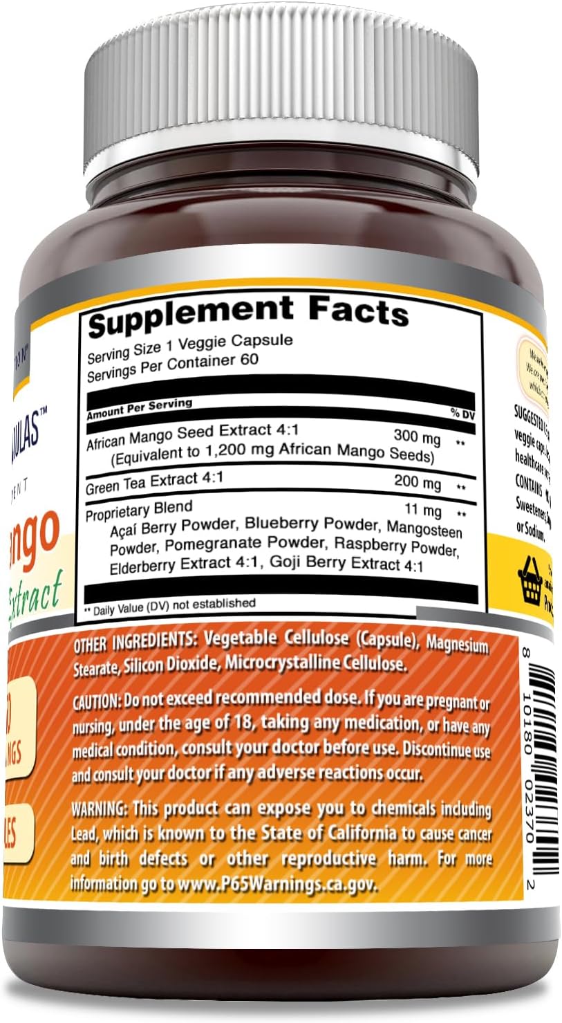 High-Quality African Mango with Green Tea Extract Supplement | 500 Mg per Serving | 60 Veggie Capsules | Non-GMO & Gluten-Free