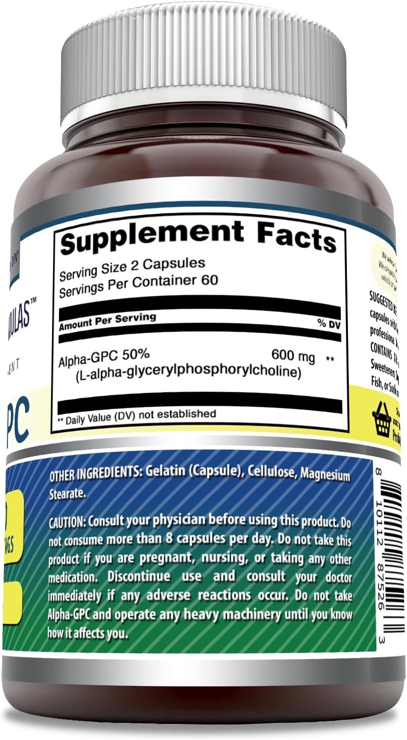 High-Quality Alpha GPC Supplement | 600mg Per Serving | 120 Capsules | Non-GMO | Gluten Free | Made in USA by Amazing Nutrition