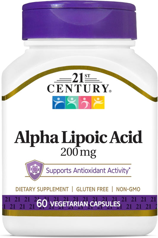 High-Quality Alpha Lipoic Acid 200mg Capsules for 21st Century Healthcare, 60 Count Vegetarian Formula