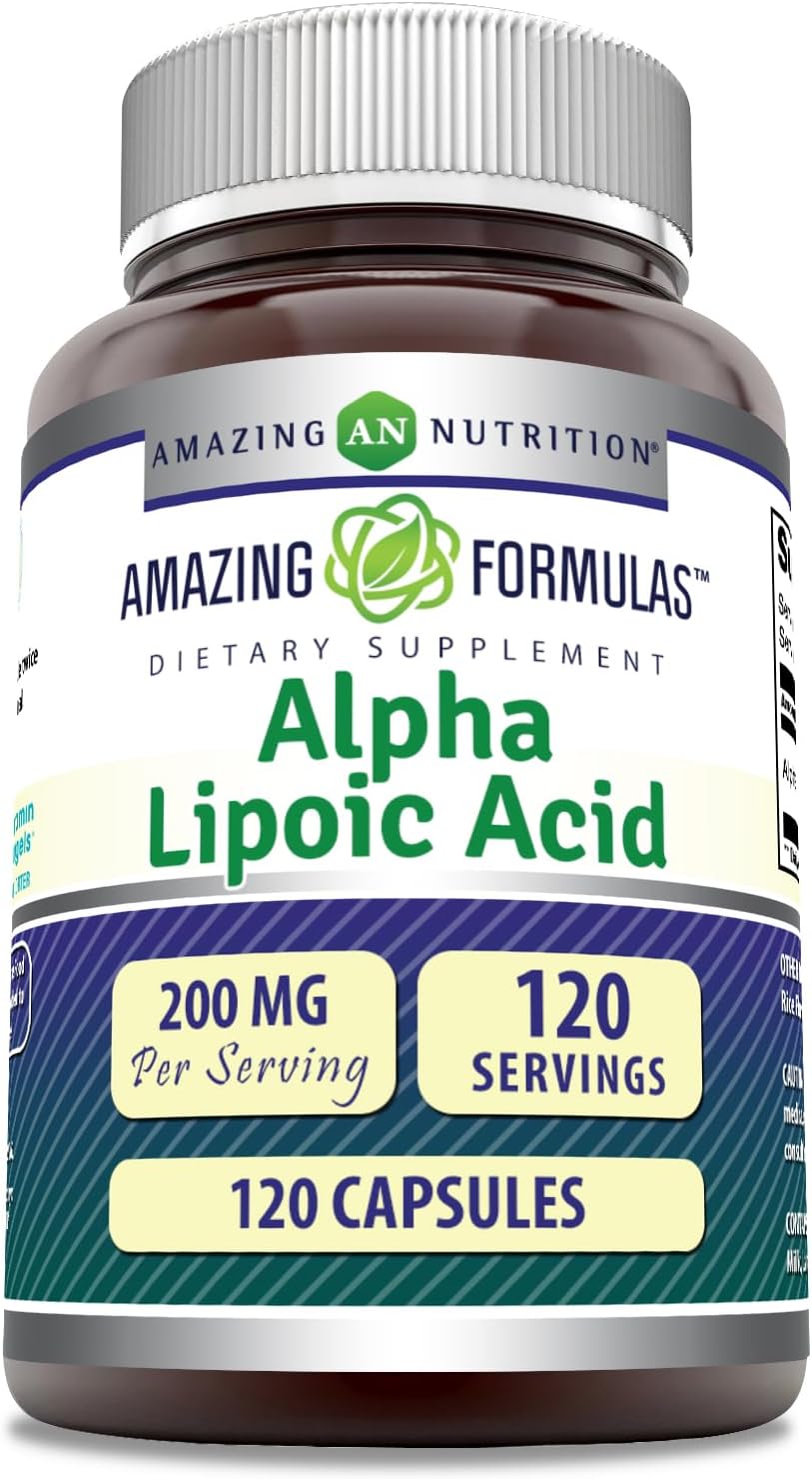 High Quality Alpha Lipoic Acid 200mg Capsules | Non-GMO & Gluten-Free | Made in USA | Amazing Nutrition (1 Pack, 120 Count)