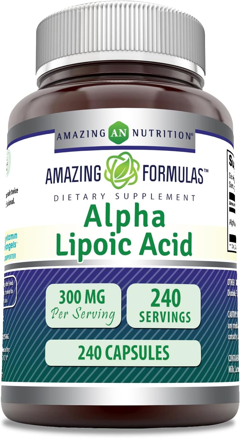 High-Quality Alpha Lipoic Acid 300mg Capsules - Non-GMO & Gluten Free - 240 Count - Made in USA by Amazing Nutrition