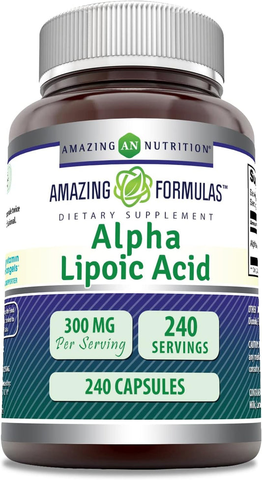 High-Quality Alpha Lipoic Acid 300mg Capsules - Non-GMO & Gluten Free - 240 Count - Made in USA by Amazing Nutrition