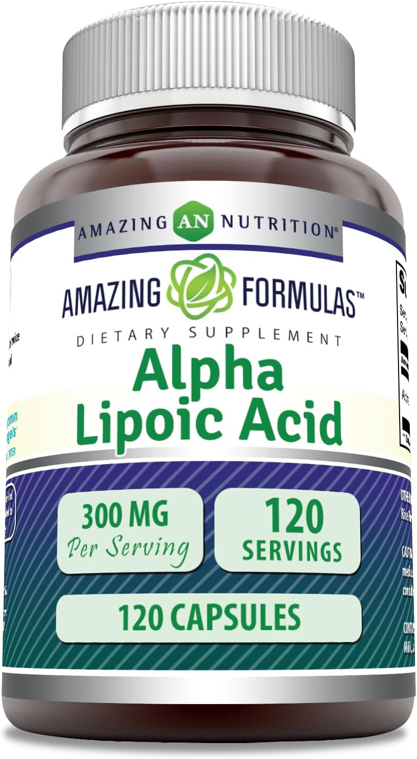 High-Quality Alpha Lipoic Acid Supplement - 300 Mg per Serving - 120 Capsules - Non-GMO and Gluten-Free - Made in USA by Amazing Nutrition