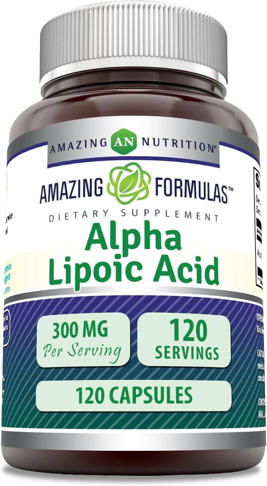 High-Quality Alpha Lipoic Acid Supplement - 300 Mg per Serving - 120 Capsules - Non-GMO and Gluten-Free - Made in USA by Amazing Nutrition