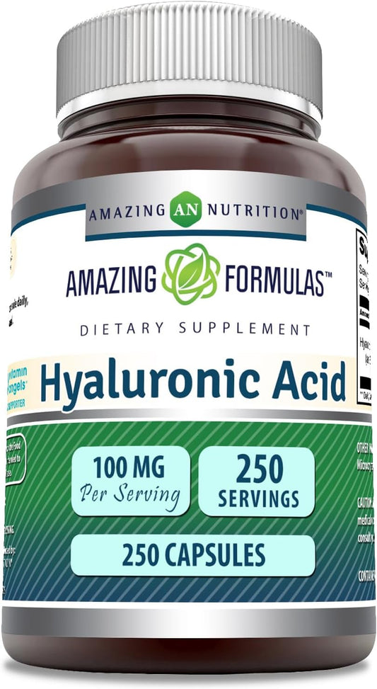 High Quality Amazing Nutrition Amazing Formulas Hyaluronic Acid 100mg - 250 Capsules | Gluten Free & Non GMO | USA Made Supplement