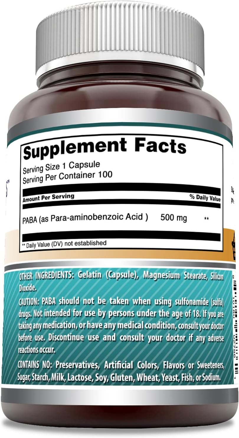 High-Quality Amazing Nutrition PABA Supplement - 500mg, 100 Capsules - Non-GMO, Gluten-Free, USA-Made