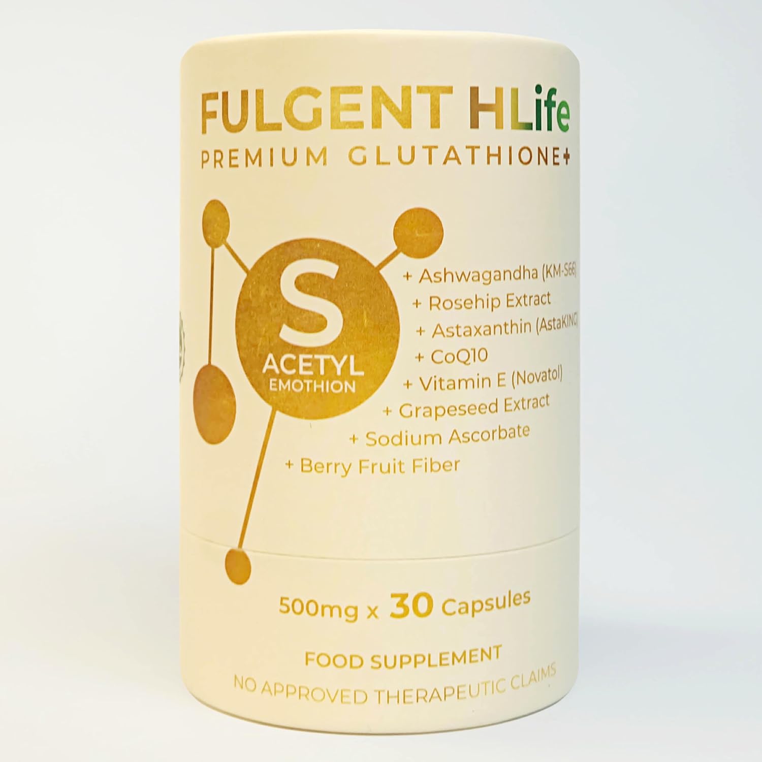 High-Quality Antioxidant Supplement with S-Acetyl Glutathione, Ashwagandha, Astaxanthin, Coenzyme Q10 - 30 Capsules, 500mg