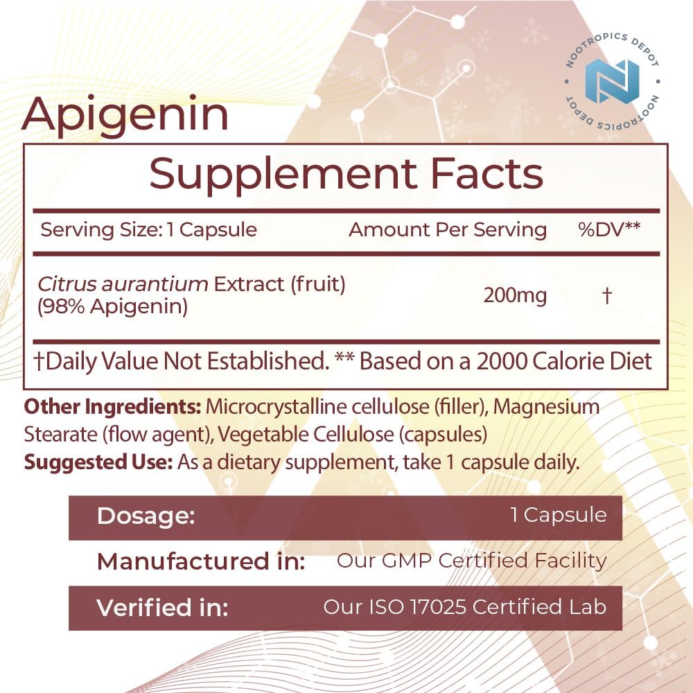 High-Quality Apigenin Capsules | 200mg | 120 Count | >98% Purity | Promotes Stress Management - BoostGo Australia