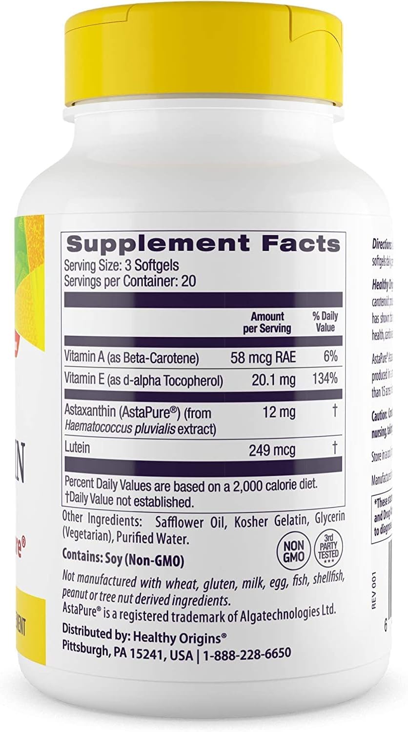 High-Quality Astaxanthin (AstaPure) Softgels - 4 mg, 60 Count - Supports Overall Health and Well-Being