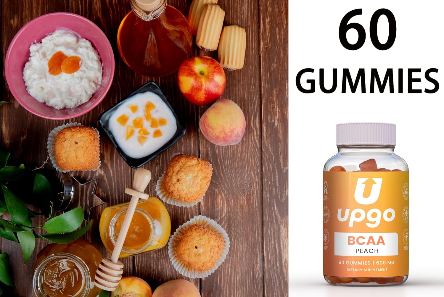 High-Quality BCAA Gummies: 600mg Amino Acid Supplement, 30 Servings, Peach Flavor, Made in the USA