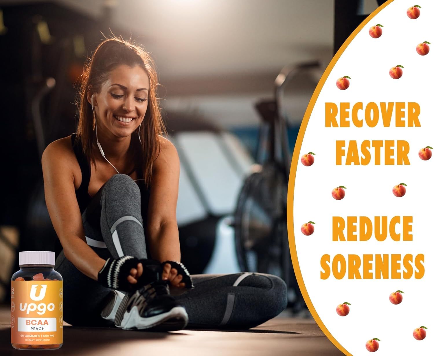 High-Quality BCAA Gummies: 600mg Amino Acid Supplement, 30 Servings, Peach Flavor, Made in the USA