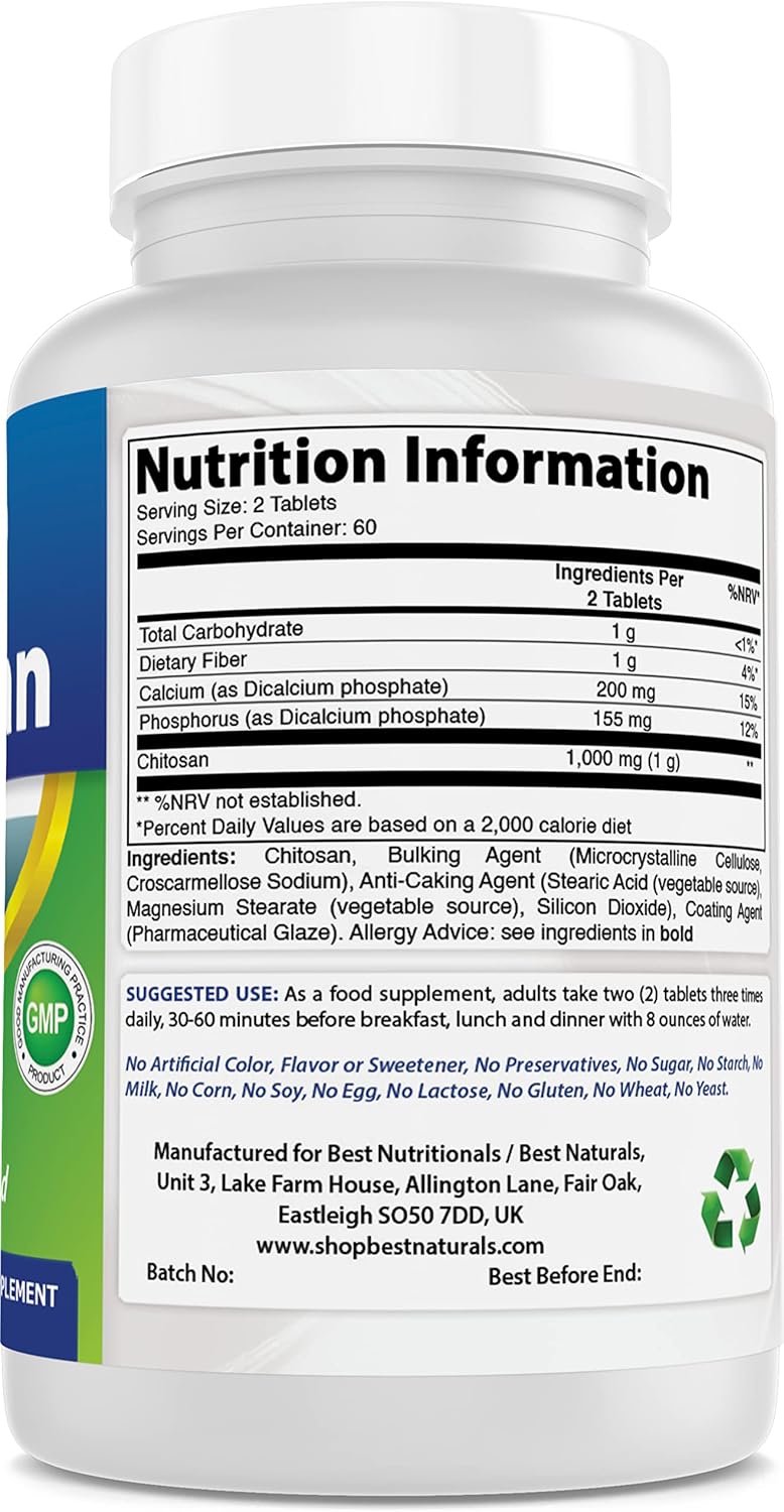 High-Quality Best Naturals Chitosan Supplement - 500 mg - 120 Tablets for Weight Management and Digestive Health