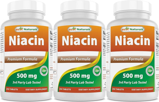 High Quality Best Naturals Niacin 500mg 250 Tablets - Vitamin B3 Supplement (750 Count)