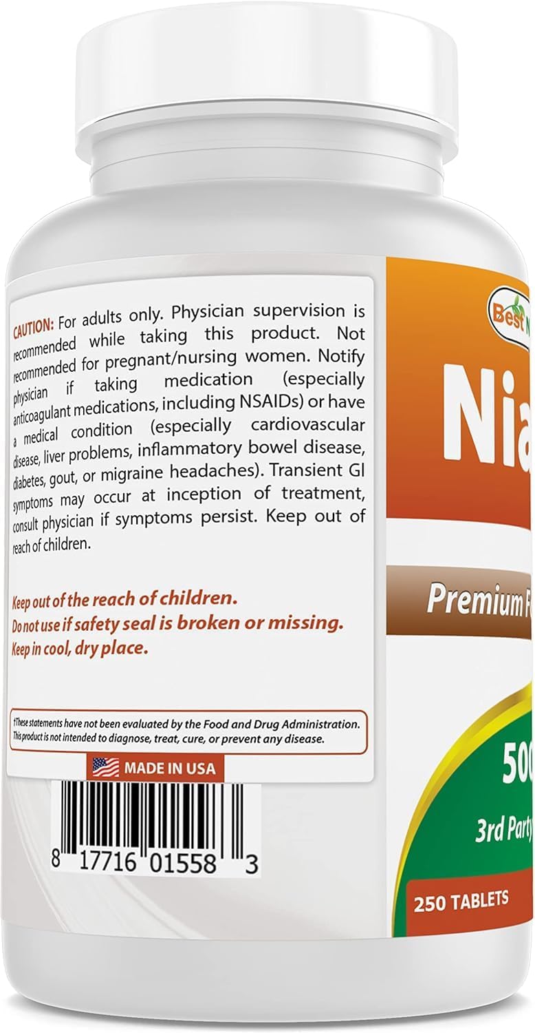 High Quality Best Naturals Niacin 500mg 250 Tablets - Vitamin B3 Supplement (750 Count)