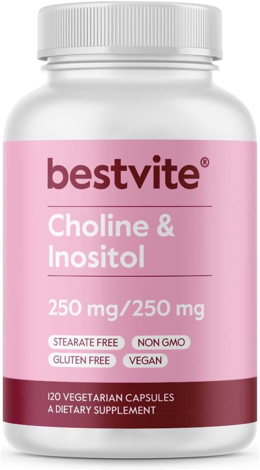 High Quality BESTVITE Choline Inositol 500mg Capsules (120 Count) - Vegan, Non GMO, Gluten Free - No Stearates or Fillers