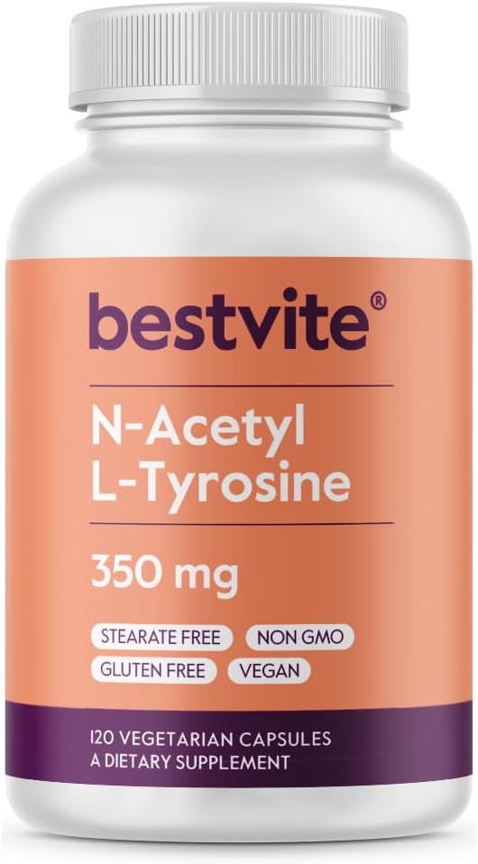 High-Quality BESTVITE N-Acetyl L-Tyrosine 350mg (NALT) Capsules - 120 Count - Stearate-Free - Non GMO - Gluten-Free