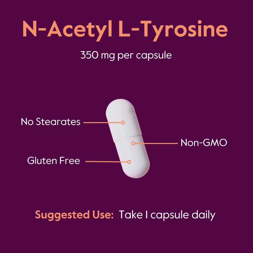 High-Quality BESTVITE N-Acetyl L-Tyrosine 350mg (NALT) Capsules - 120 Count - Stearate-Free - Non GMO - Gluten-Free