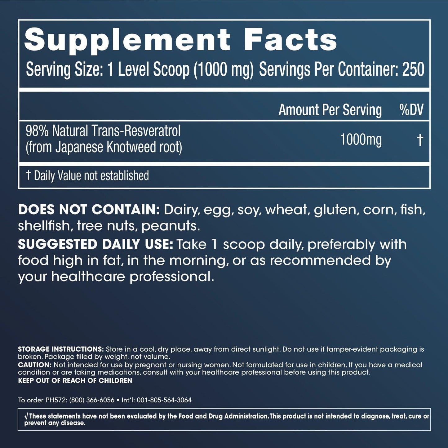 High-Quality Bulk Trans Resveratrol Powder - 250g, 1000mg per Scoop, Pharmaceutical Grade for Longevity & Wellness, Superior Absorption